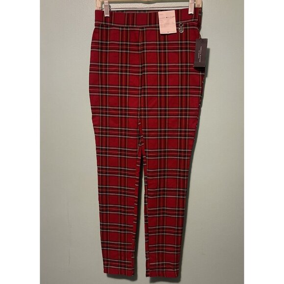 Tommy Hilfiger Women’s 6 Leggings NWT Plaid Red Stretch Goth - Picture 1 of 8